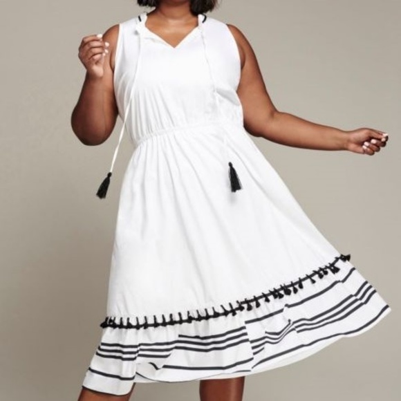 Lane Bryant Dresses & Skirts - Lane Bryant Cream Black Tassel Midi Dress 22/24
